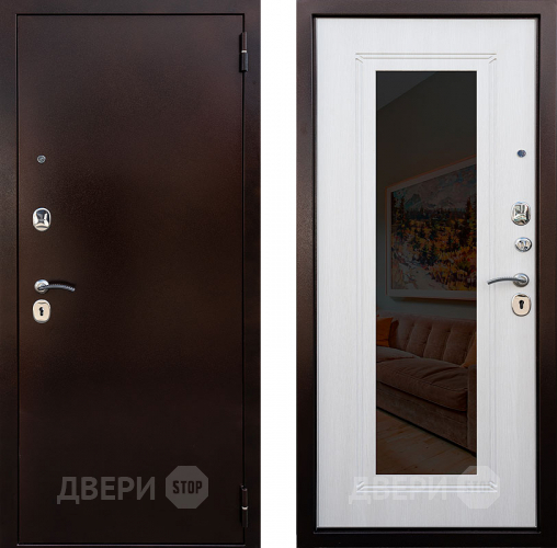 Входная металлическая Дверь Снедо Патриот зеркало Белая Лиственница в Химках