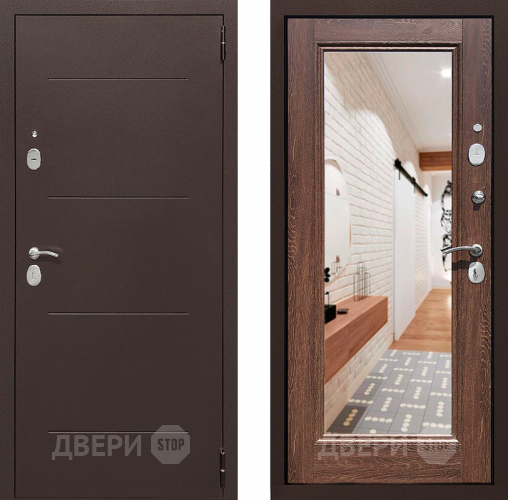 Входная металлическая Дверь Престиж 100 с зеркалом Медь/Дуб филадельфия коньяк в Химках