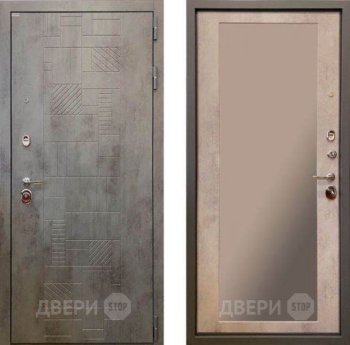 Входная металлическая Дверь Ратибор Тетрис 3К с зеркалом Бетон светлый в Химках