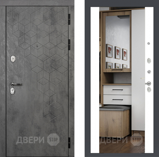 Райтвер Бетон 1501 с зеркалом Белый матовый  в Химках