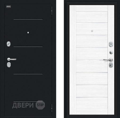 Входная металлическая Дверь Bravo Техно Букле черное/Snow Melinga в Химках