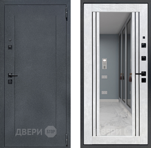 Входная металлическая Дверь Престиж Лофт с зеркалом Бетон снежный в Химках