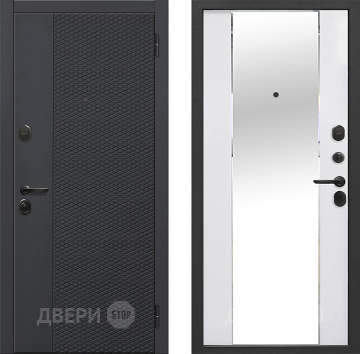 Входная металлическая Дверь Флорида Зеркало Фацет Эммалит Белый в Химках