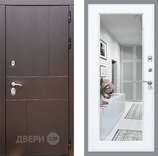 Входная металлическая Дверь Стоп УРБАН Зеркало Силк Сноу в Химках