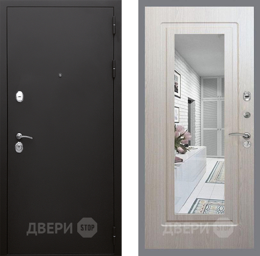 Входная металлическая Дверь Стоп КЛАССИК Шагрень Зеркало ФЛ-120 Беленый дуб в Химках