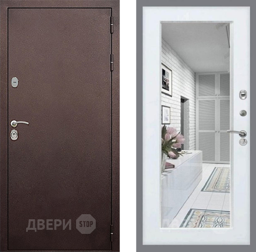 Дверь Стоп КЛАССИК Медь Зеркало Белый ясень в Химках