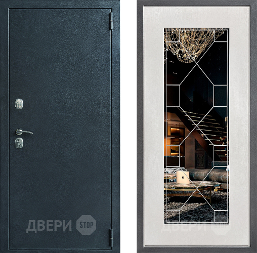Входная металлическая Дверь Дверной континент ДК-70 Дизайн ФЛ-Тиффани Зеркало Белое дерево в Химках