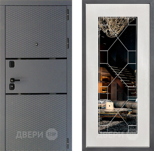 Дверь Дверной континент Диамант Дизайн ФЛ-Тиффани Зеркало Белое дерево в Химках