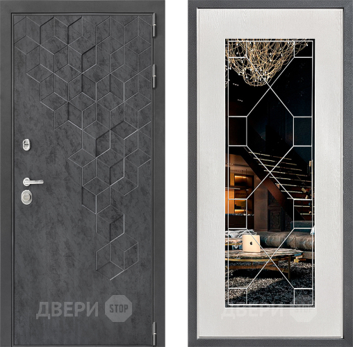 Входная металлическая Дверь Дверной континент ДК-3/713 ФЛ-Тиффани Зеркало Белое дерево в Химках