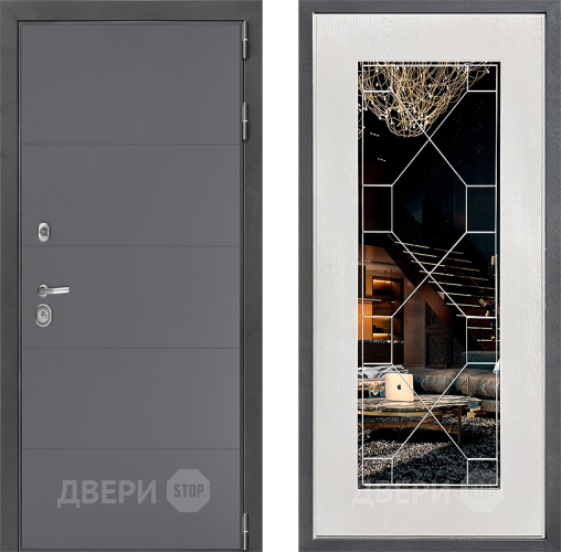 Входная металлическая Дверь Дверной континент ДК-3/649 ФЛ-Тиффани Зеркало Белое дерево в Химках