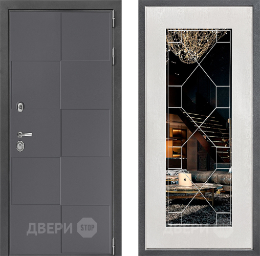 Входная металлическая Дверь Дверной континент ДК-3/606 ФЛ-Тиффани Зеркало Белое дерево в Химках
