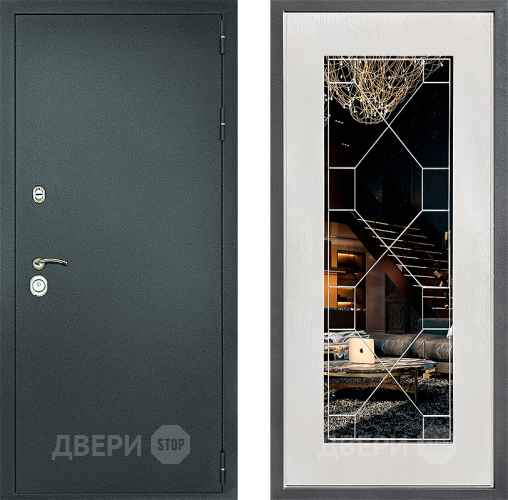 Входная металлическая Дверь Дверной континент Рубикон Серебро Дизайн ФЛ-Тиффани Зеркало Белое дерево в Химках