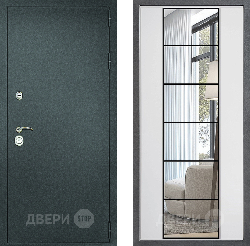 Дверь Дверной континент Рубикон Серебро Дизайн ФЛЗ-2 Зеркало Белый софт в Химках