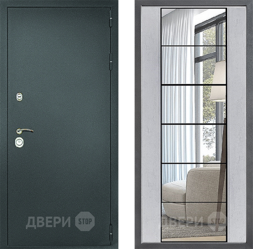 Входная металлическая Дверь Дверной континент Рубикон Серебро Дизайн ФЛЗ-2 Зеркало Бетон светлый в Химках