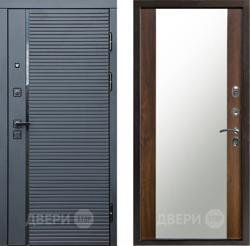 Входная металлическая Дверь Престиж Черная Линия Зеркало Дуб в Химках