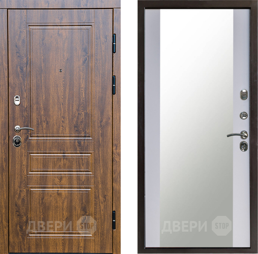 Входная металлическая Дверь Престиж Классика Дуб Зеркало Белый софт в Химках