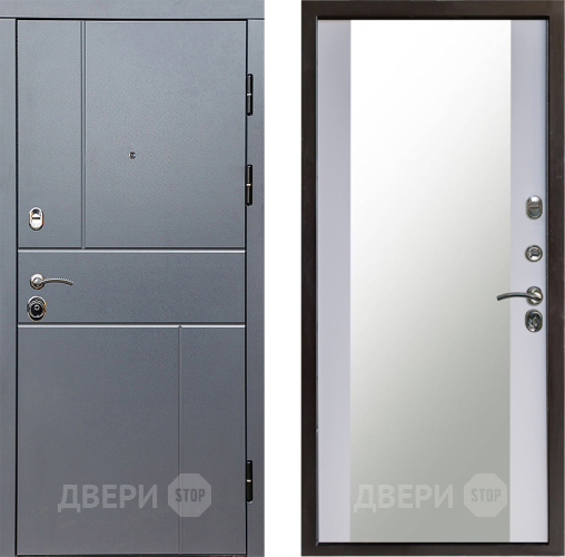 Входная металлическая Дверь Престиж Горизонт Грэй Зеркало Белый софт в Химках