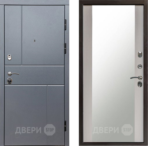 Входная металлическая Дверь Престиж Горизонт Грэй Зеркало Лиственница белая в Химках