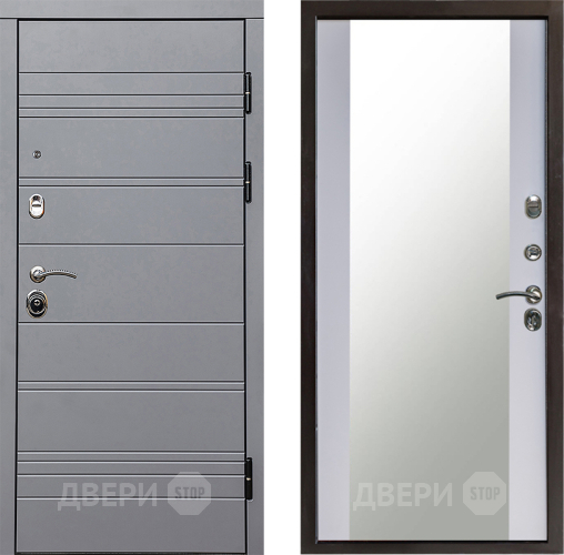 Входная металлическая Дверь Престиж Линия Грэй Зеркало Белый софт в Химках