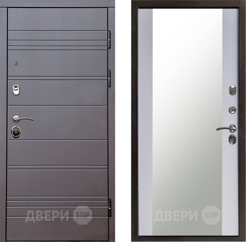 Входная металлическая Дверь Престиж Линия Браун Зеркало Белый софт в Химках