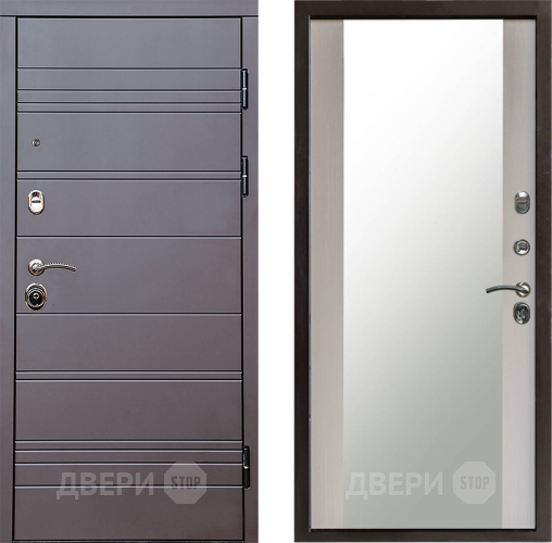 Входная металлическая Дверь Престиж Линия Браун Зеркало Лиственница белая в Химках