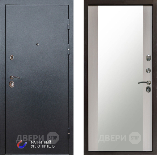 Входная металлическая Дверь Престиж Графит Зеркало Лиственница белая в Химках