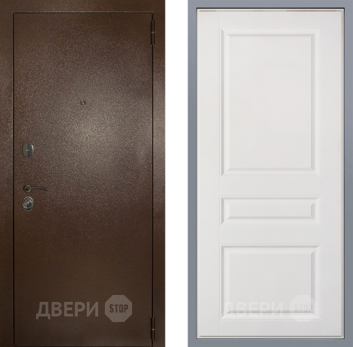 Дверь Заводские двери Эталон 3к антик медь Стокгольм Белый софт в Химках