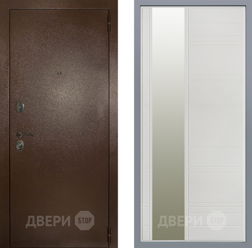 Дверь Заводские двери Эталон 3к антик медь Зеркало Лира Белый софт в Химках