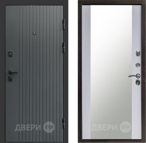 Входная металлическая Дверь Престиж Tvist Grey Зеркало Белый софт в Химках