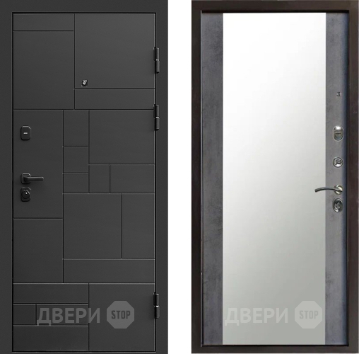 Входная металлическая Дверь Престиж Kvadro Зеркало Бетон темный в Химках