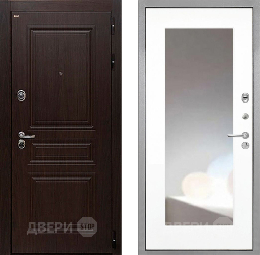 Входная металлическая Дверь Интекрон (INTECRON) Брайтон Тиковое Дерево ФЛЗ-120-М Зеркало Белый матовый в Химках