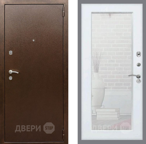Входная металлическая Дверь Рекс (REX) 1А Медный Антик Зеркало Пастораль Белый ясень в Химках