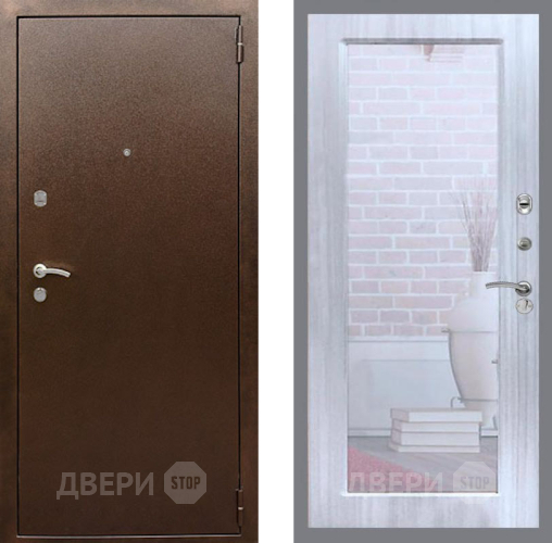 Входная металлическая Дверь Рекс (REX) 1А Медный Антик Зеркало Пастораль Сандал белый в Химках