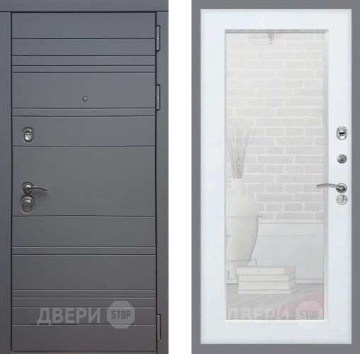 Входная металлическая Дверь Рекс (REX) 14 силк титан Зеркало Пастораль Белый ясень в Химках