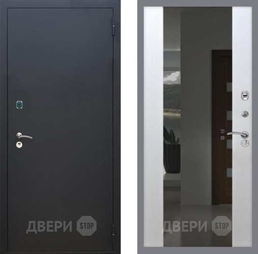 Входная металлическая Дверь Рекс (REX) 1A Черный Муар СБ-16 с Зеркалом Лиственница беж в Химках