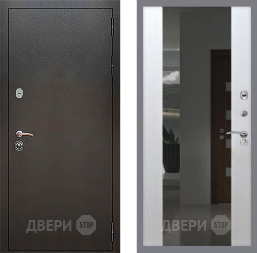 Входная металлическая Дверь Рекс (REX) 5 Серебро Антик СБ-16 с Зеркалом Лиственница беж в Химках