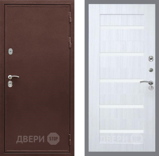 Входная металлическая Дверь Рекс (REX) 5 металл 3 мм СБ-14 стекло белое Сандал белый в Химках