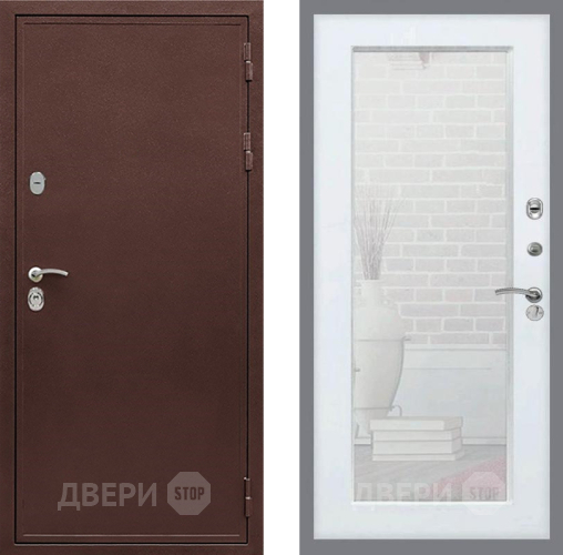Входная металлическая Дверь Рекс (REX) 5 металл 3 мм Зеркало Пастораль Белый ясень в Химках